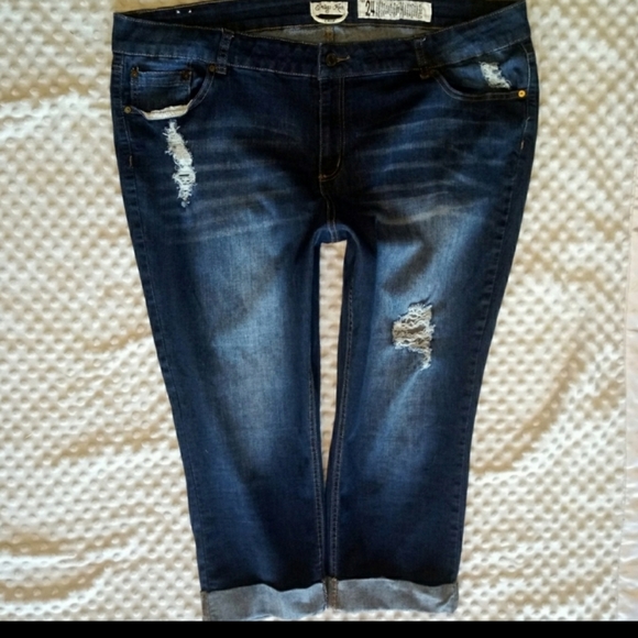 Indigo Rein Jeans Size 24 Skinny Leg Distressed Cuff Crop - Picture 3 of 12